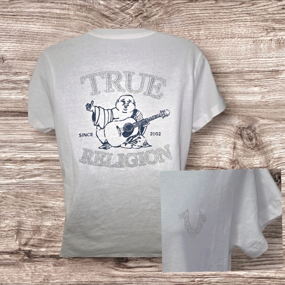 True Religion White Graphic Tee with Navy Print